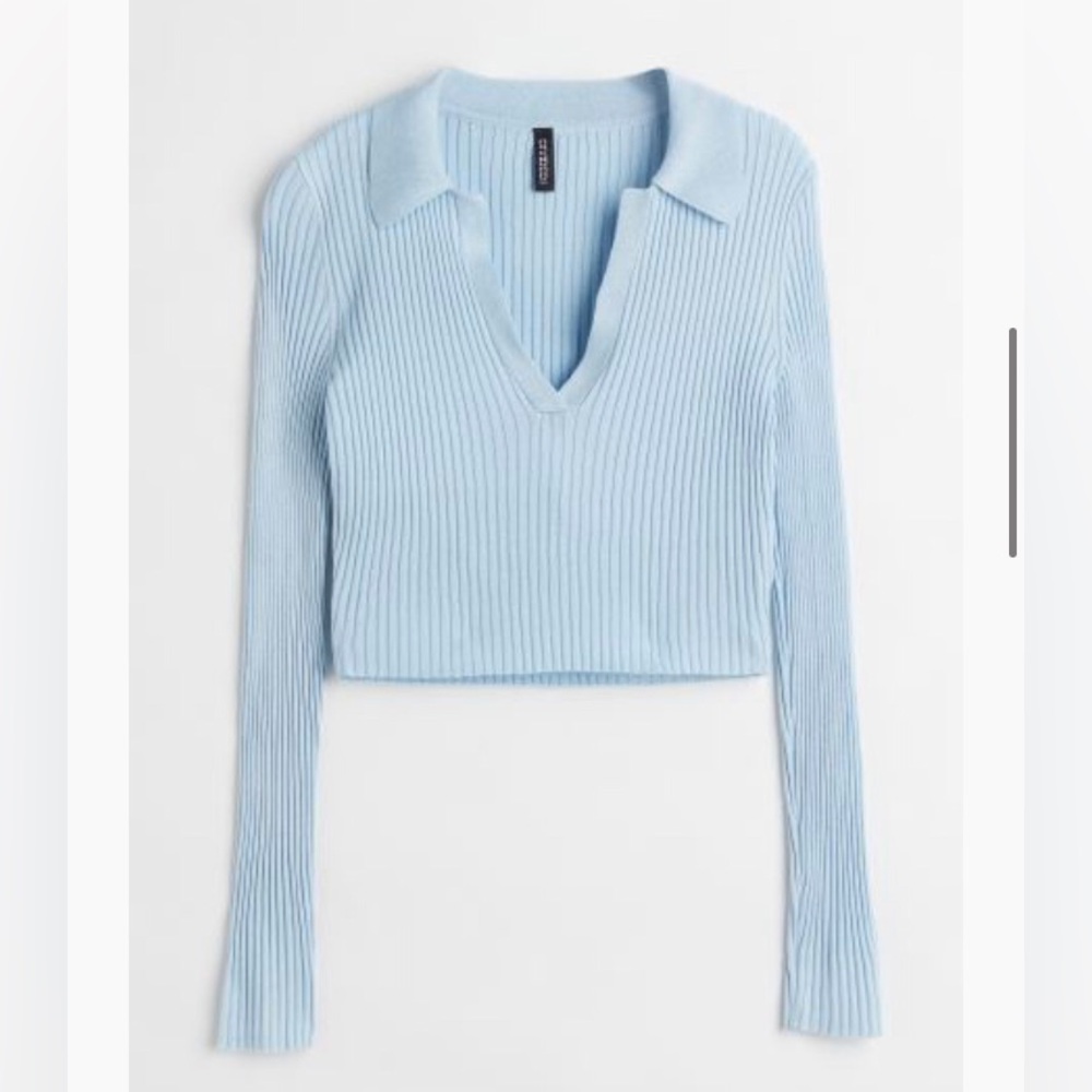 H&M Divided Light Blue Collared Ribbed Top Sweater